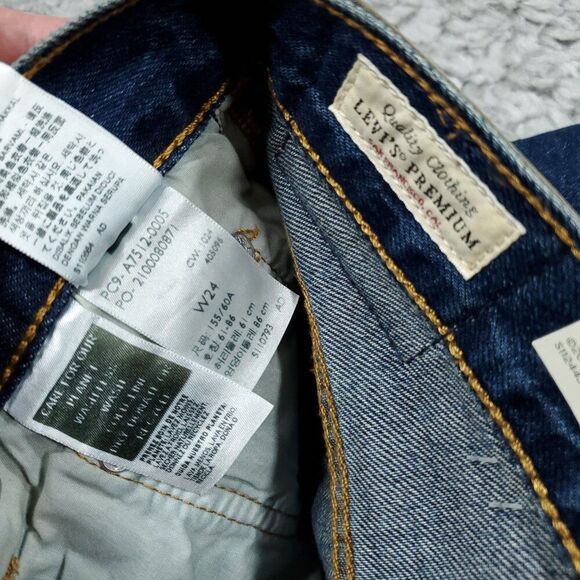 Levi's Premium Ankle Column Denim Midi Jean Skirt Size 24 Dark Wash Blue - Picture 6 of 10